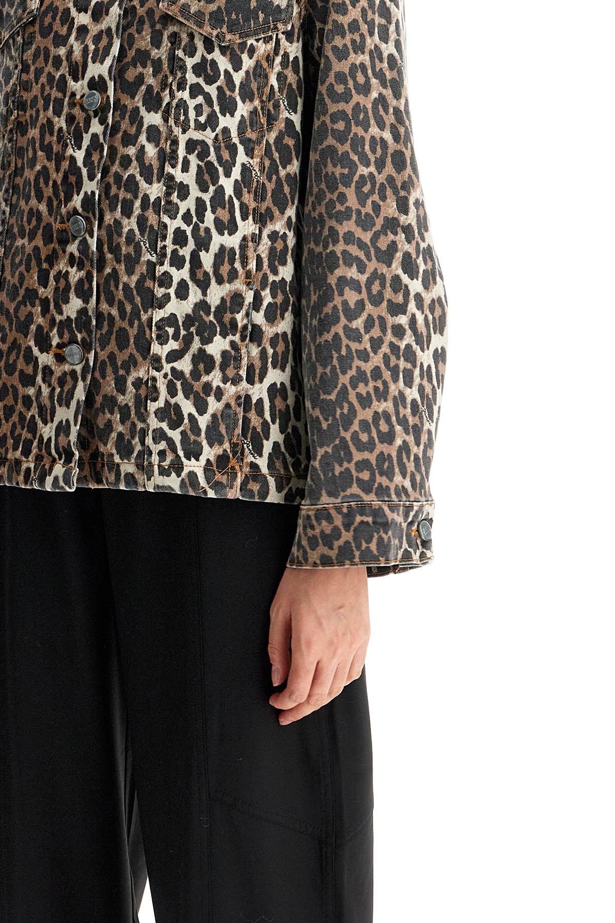 Ganni Leopard Print Denim Jacket