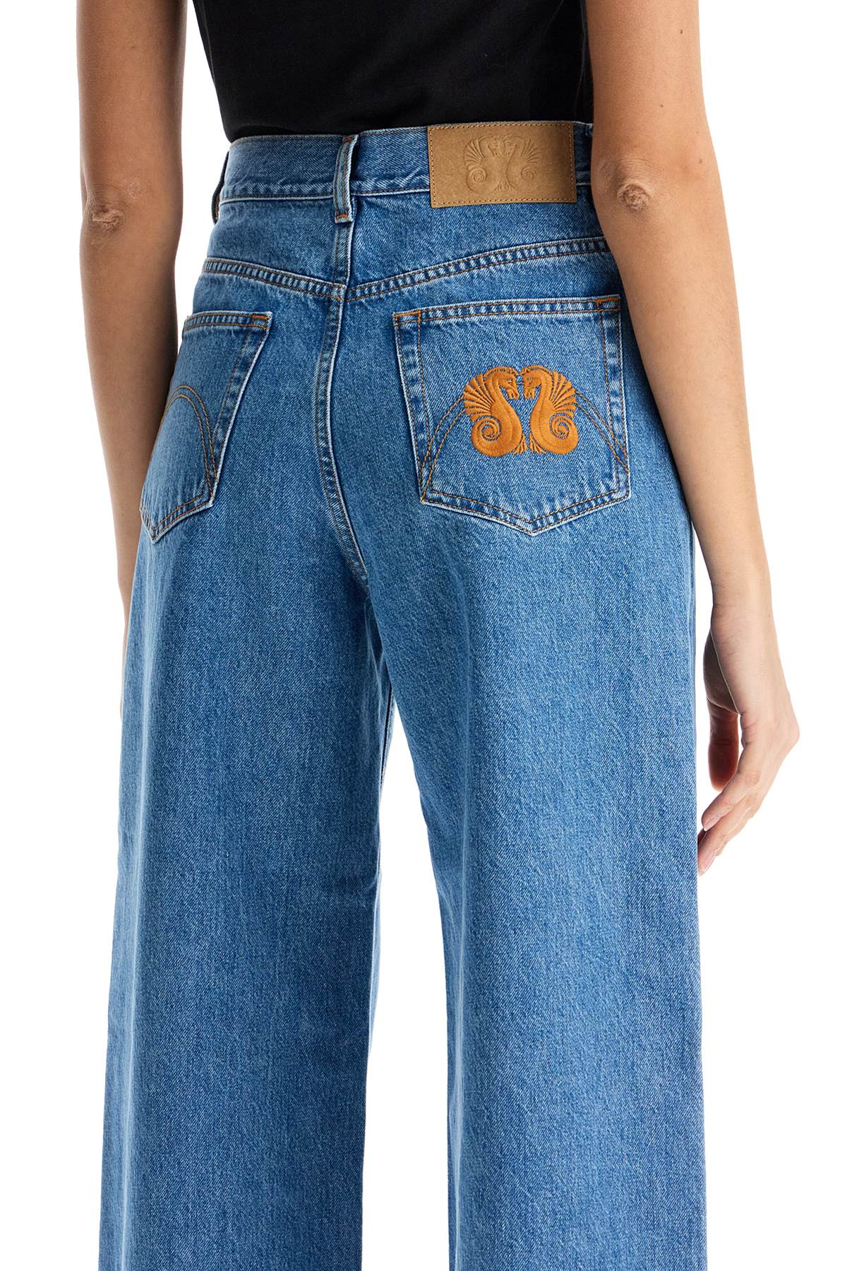 Blaze Milano Blue Cotton Jeans With Orange Embroidery