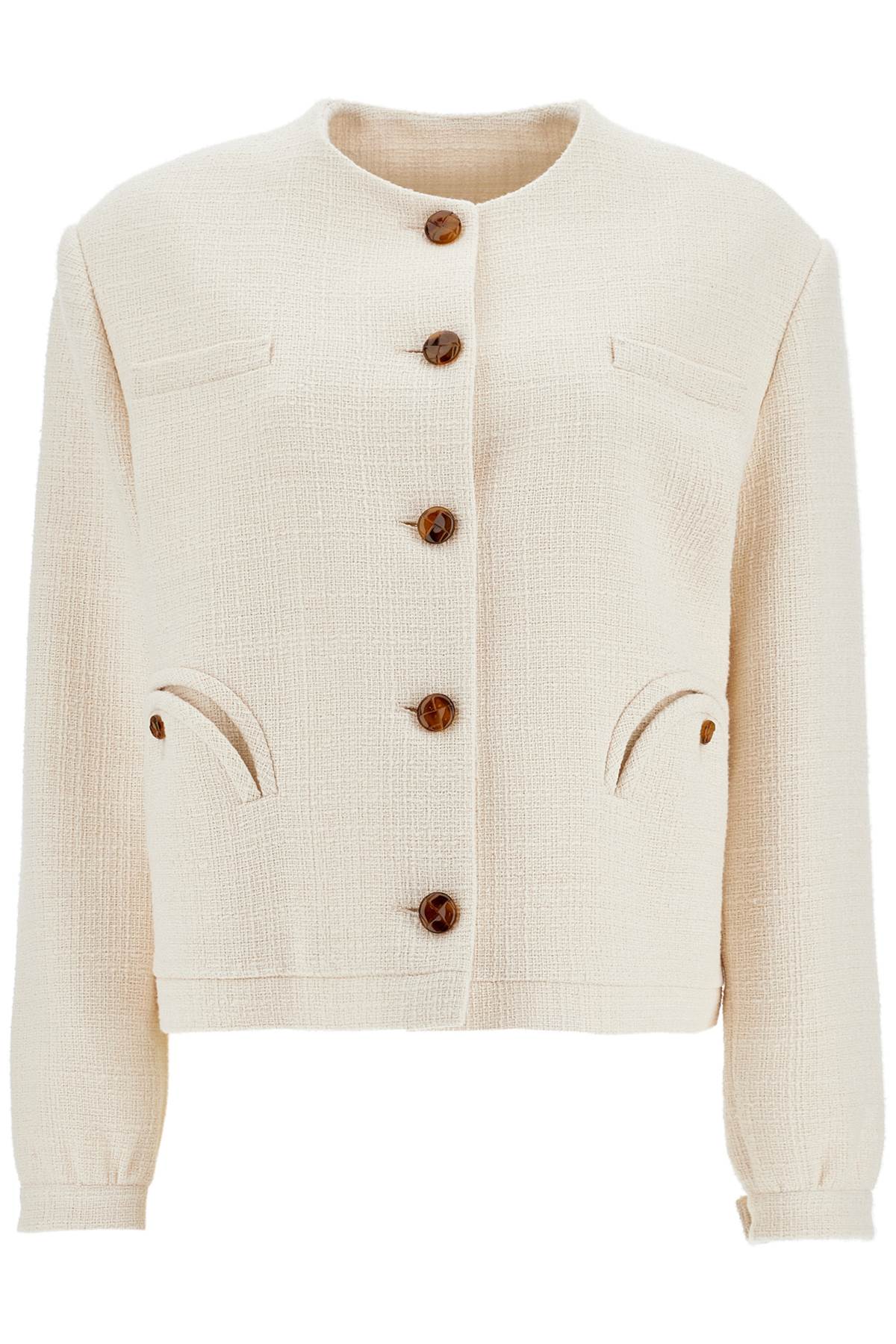 Blaze Milano Cropped Cream Cotton Bolero With Buttons And Pockets