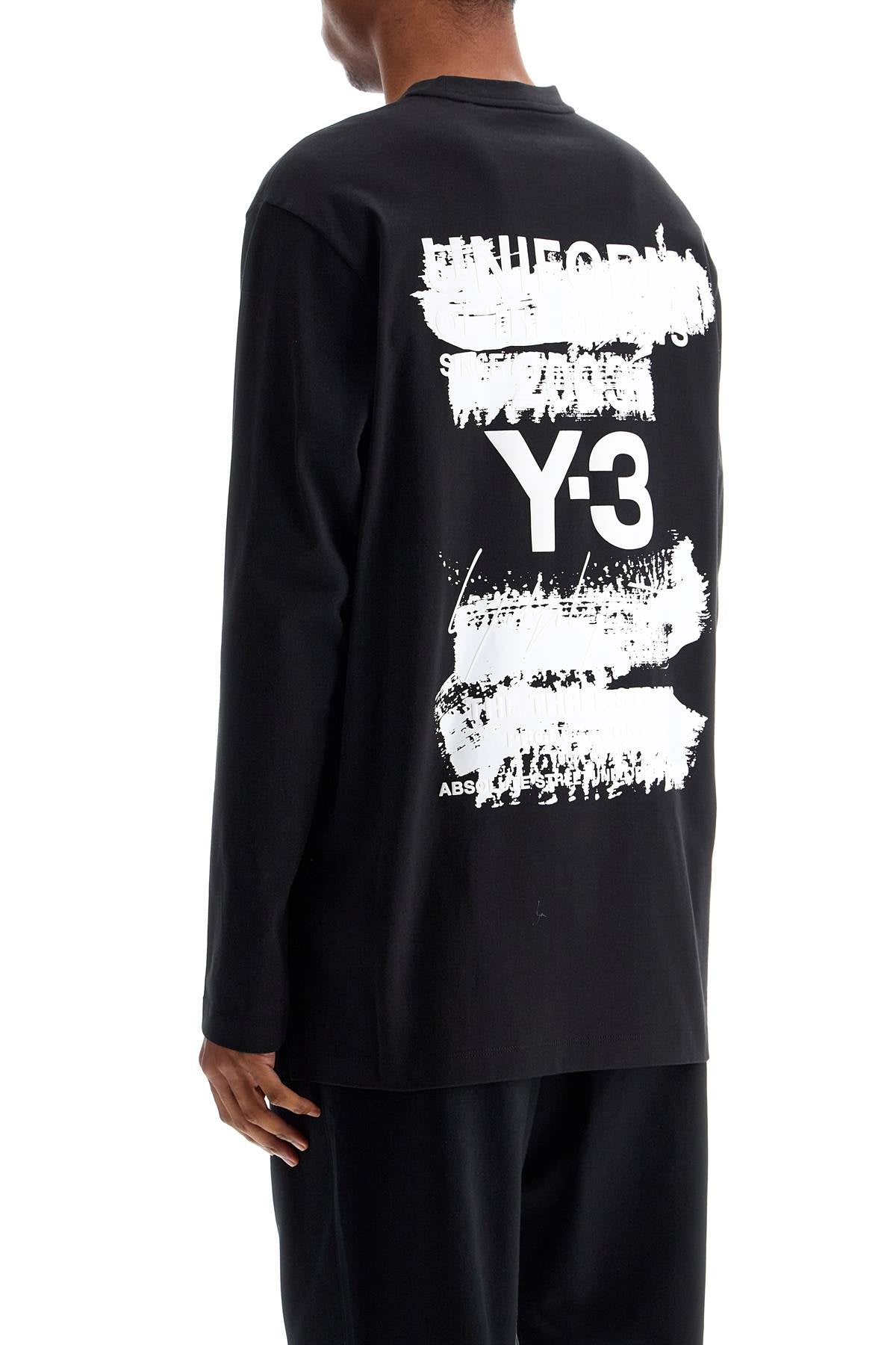 Y-3 Long Sleeve Black Cotton T-Shirt With Men'S Graphic