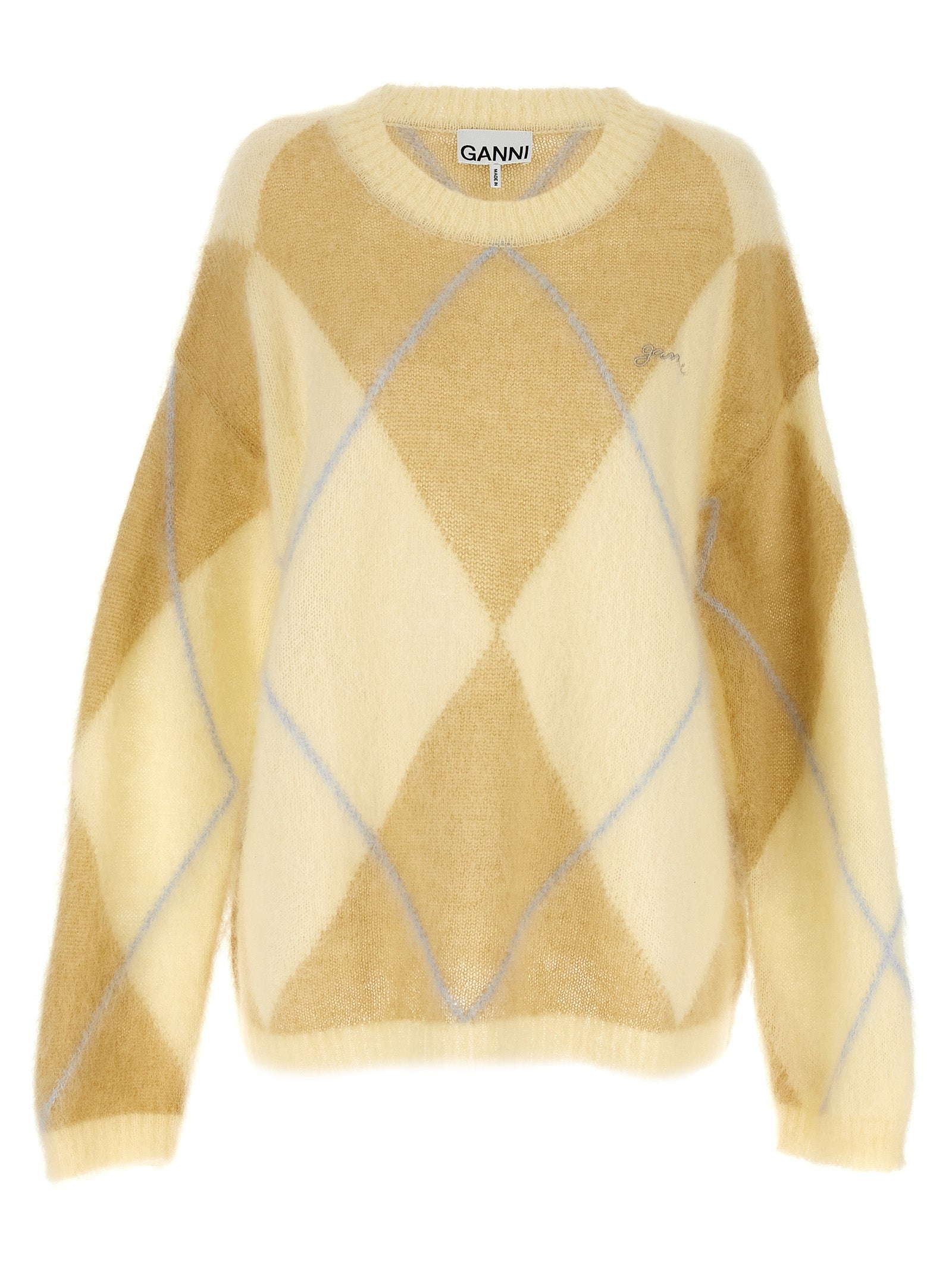 Ganni Logo Embroidery Diamond Sweater