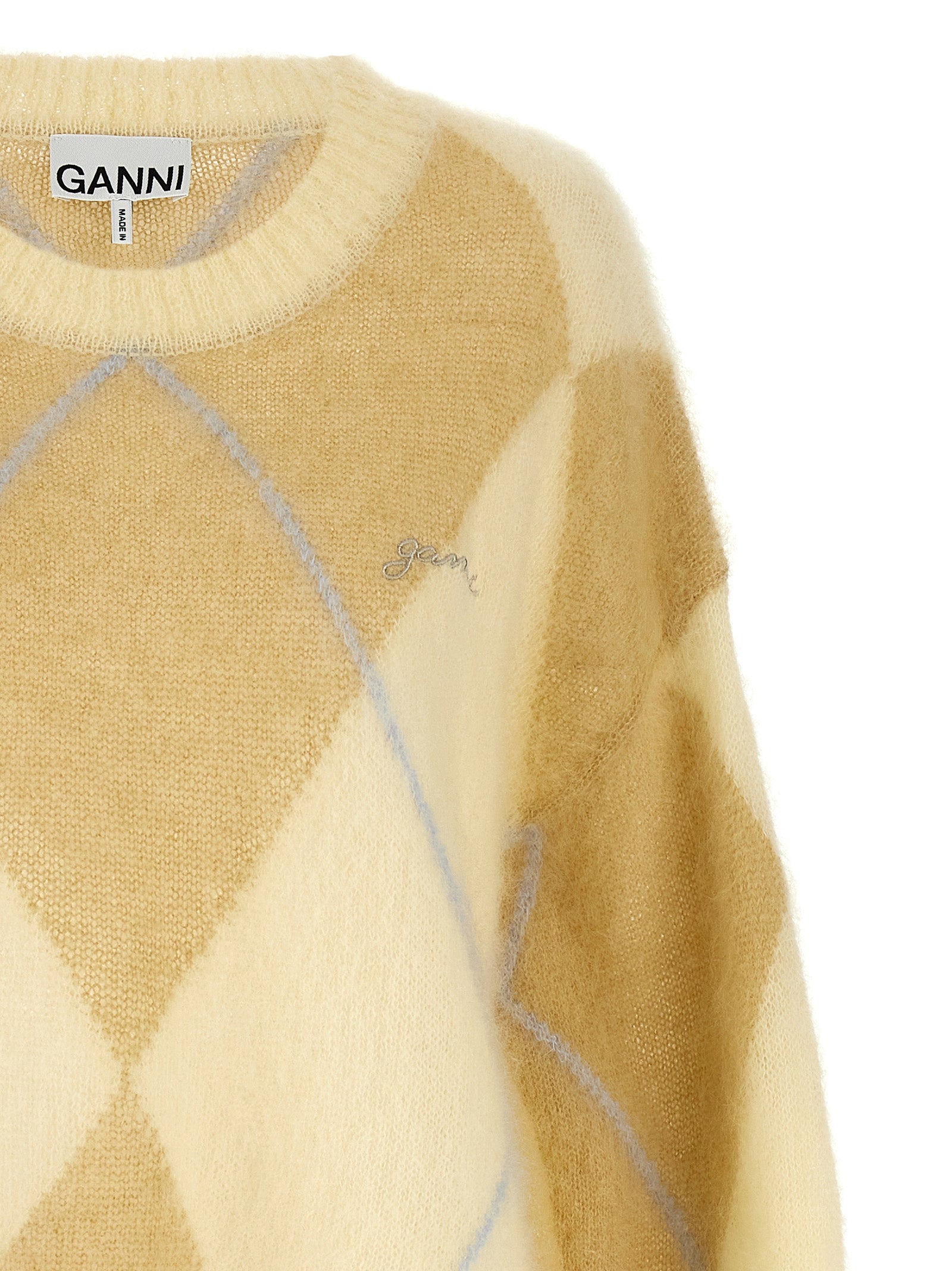 Ganni Logo Embroidery Diamond Sweater