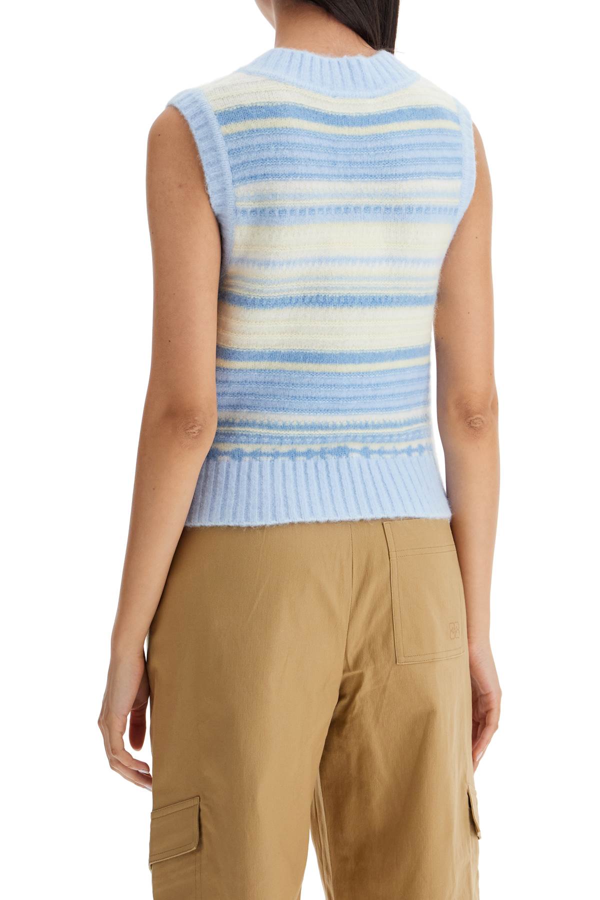 Ganni Soft Striped Knit Vest With A Comfortable