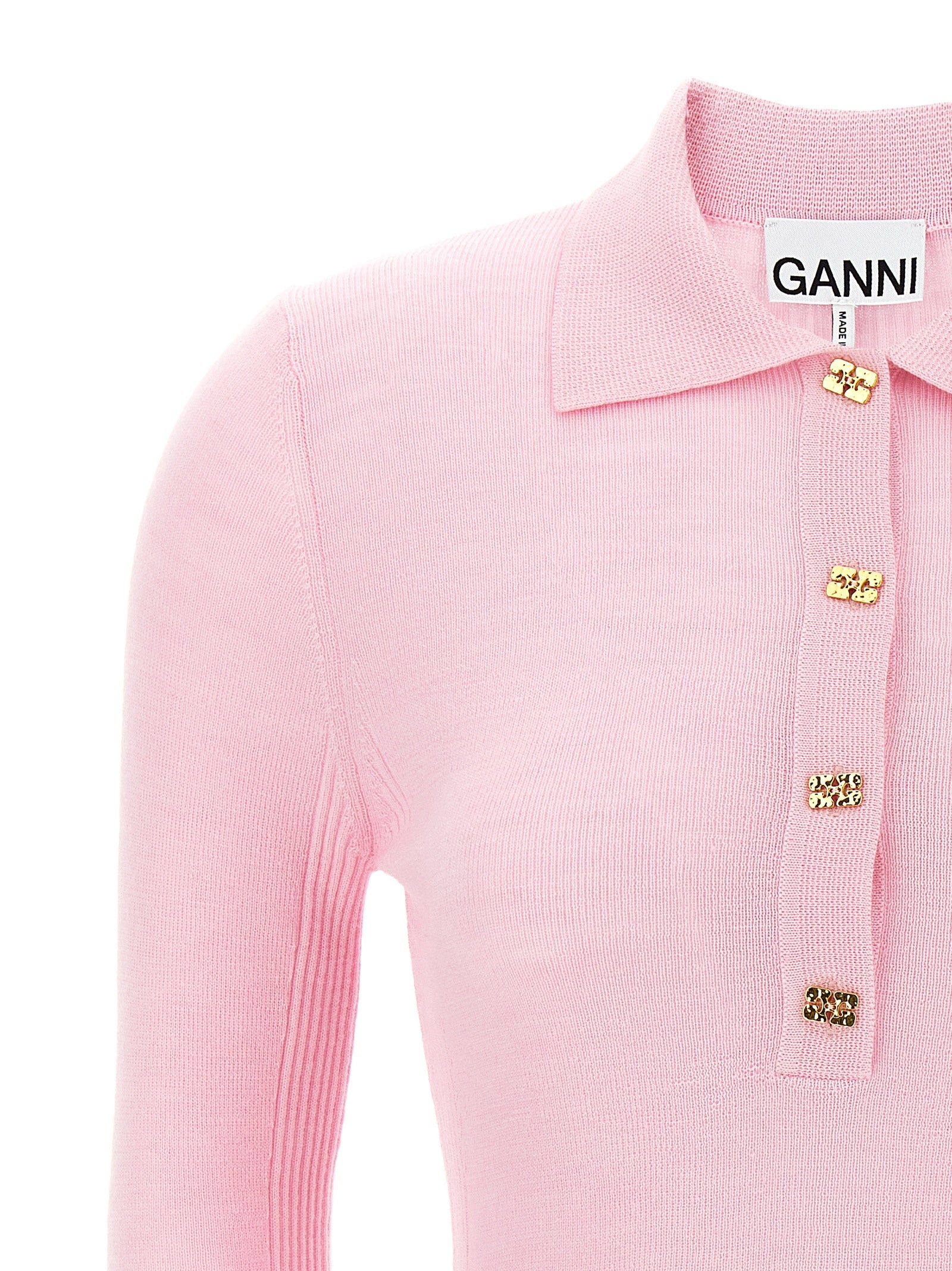 Ganni Logo Embroidery Knitted Polo Shirt