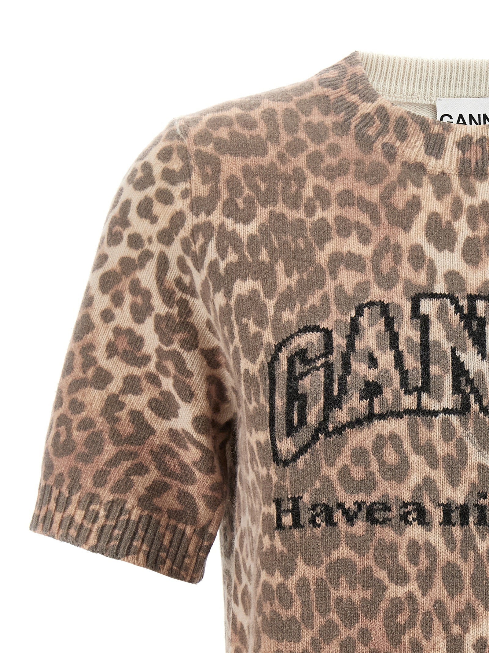Ganni 'Leopard Wool Mix' T-Shirt