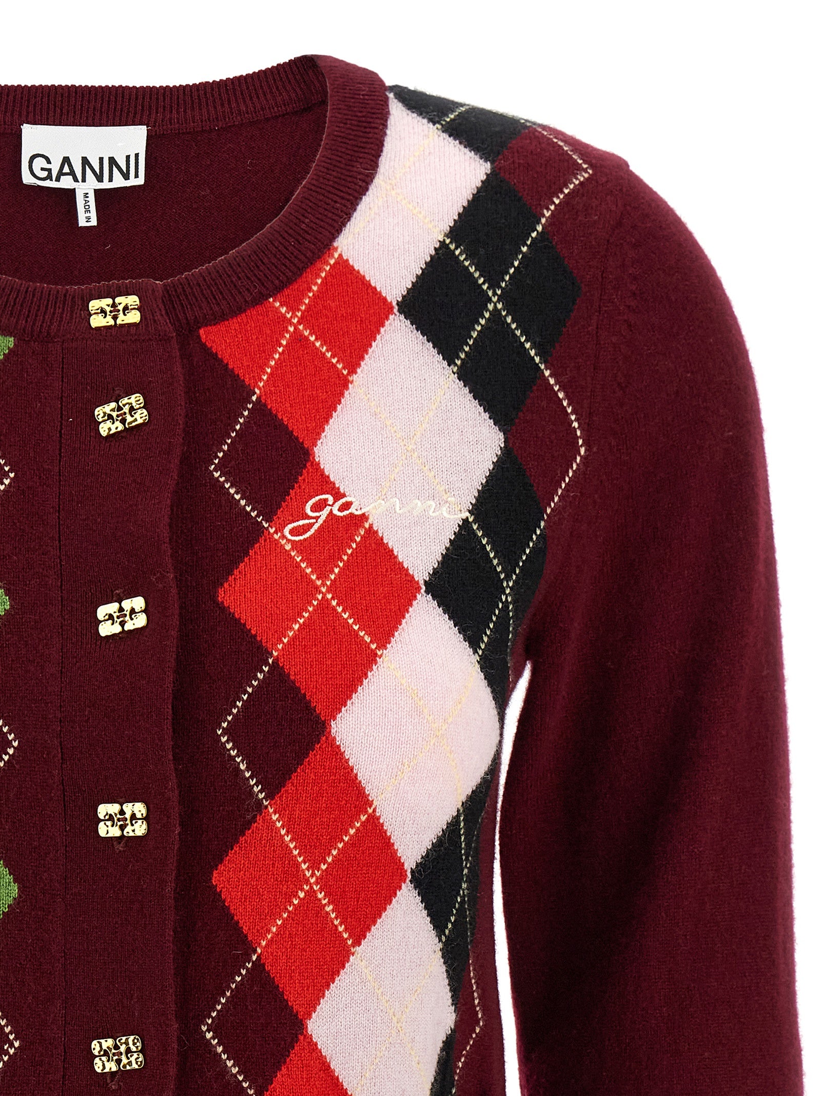Ganni 'Burgundy Check' Cardigan