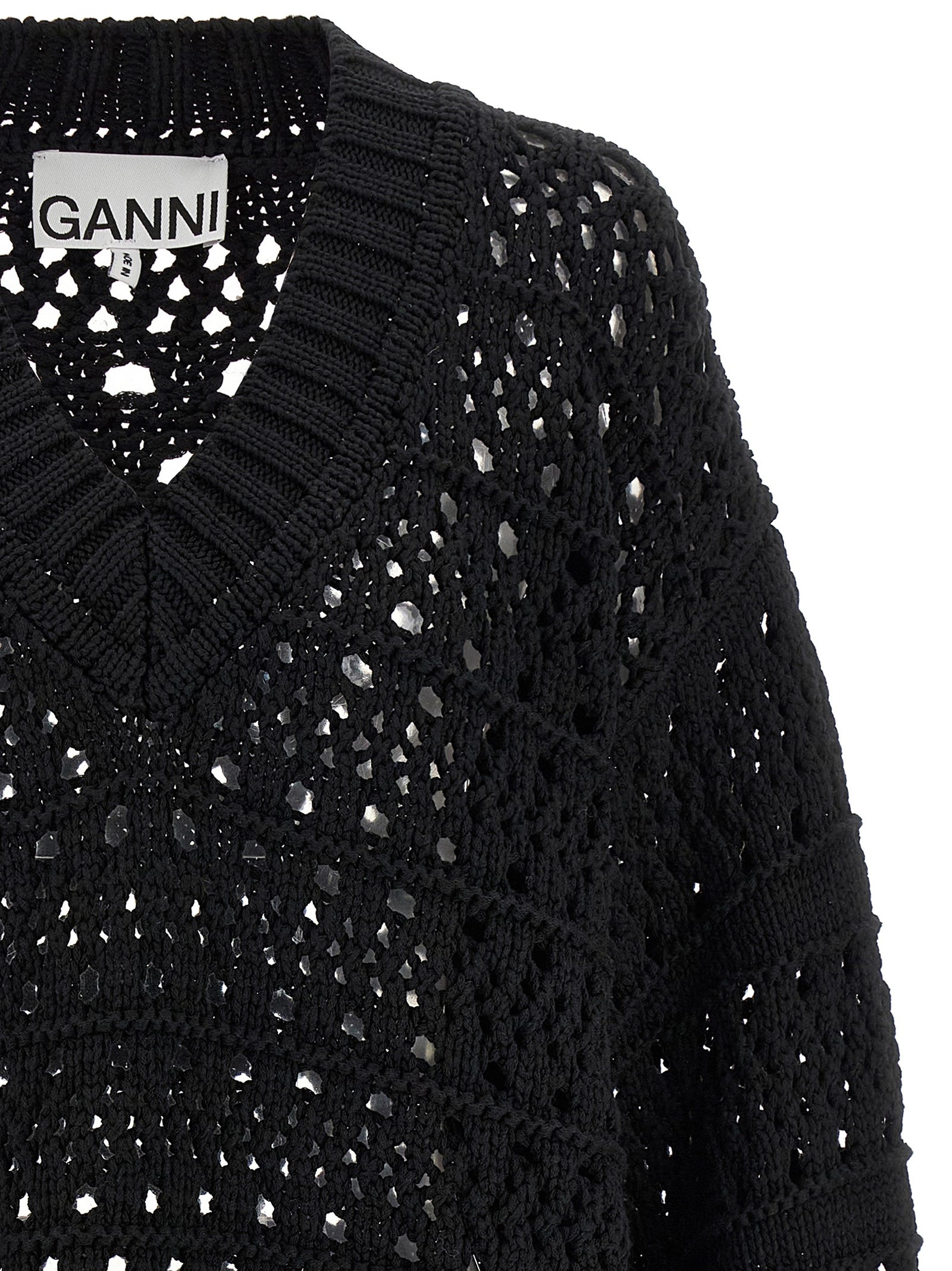 Ganni 'Black Crochet V-Neck' Sweater