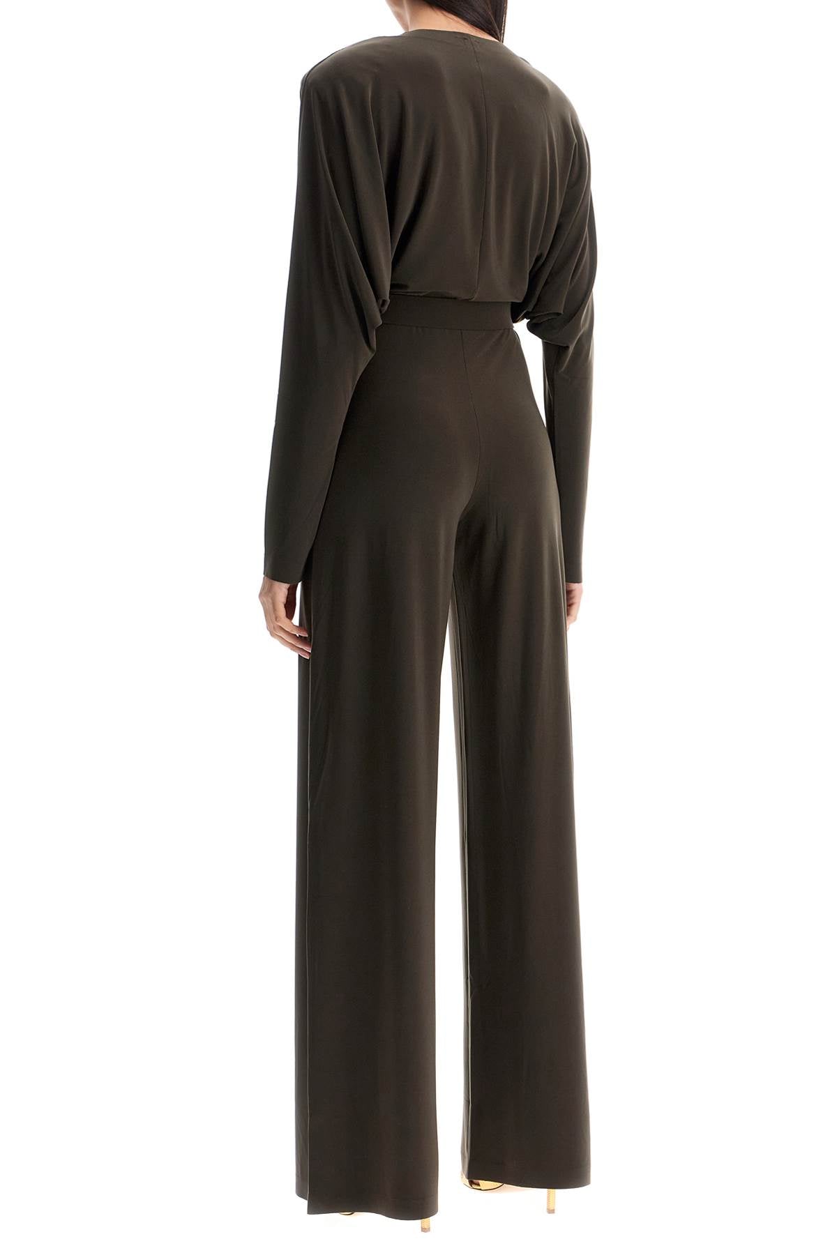 Norma Kamali Dark Green Long Sleeve V-Neck Jumpsuit