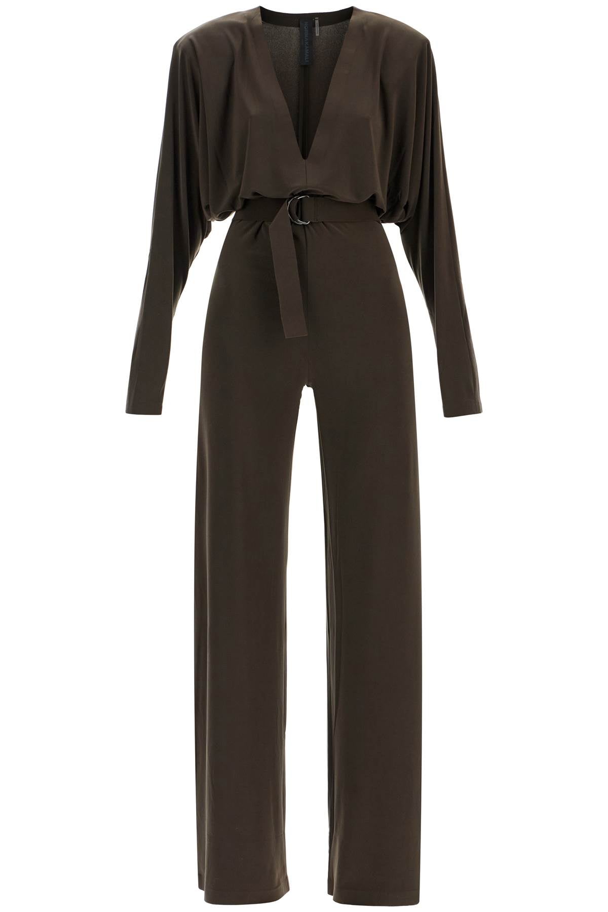 Norma Kamali Dark Green Long Sleeve V-Neck Jumpsuit