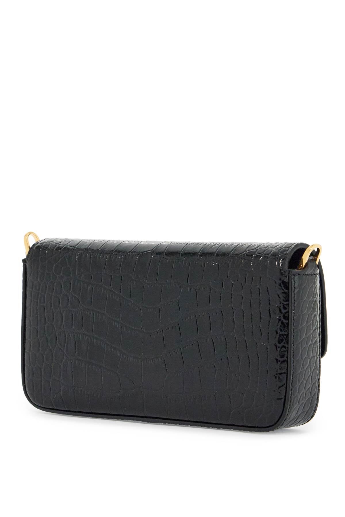 Tom Ford Mini Crossbody Bag In Black Calf Leather With Crocodile Effect