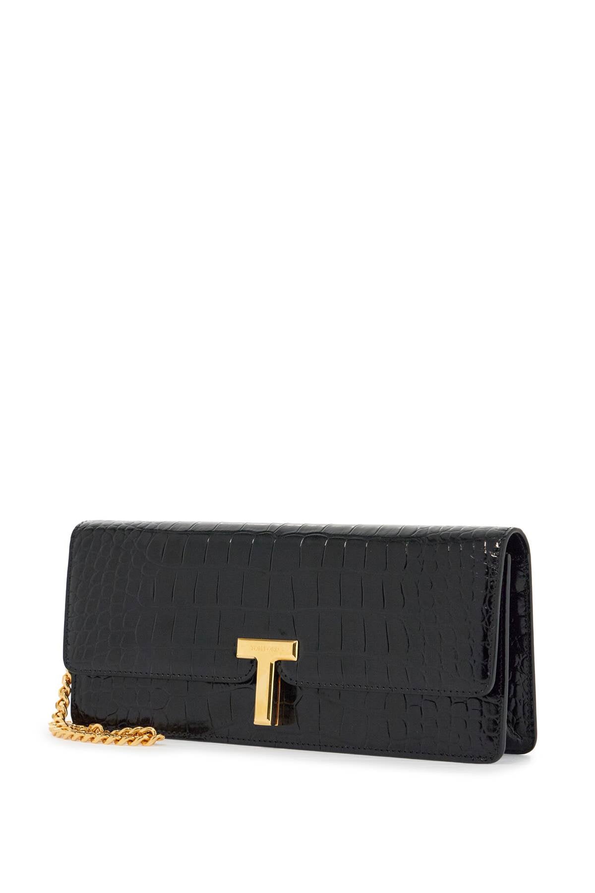 Tom Ford Shiny Black Crocodile Effect Calfskin Clutch