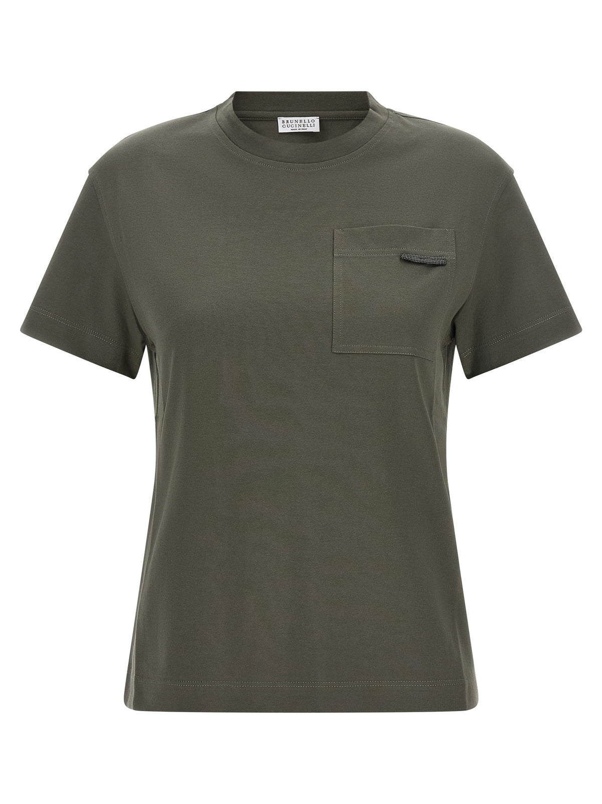 Brunello Cucinelli Green 'Shiny Tab' T-Shirt