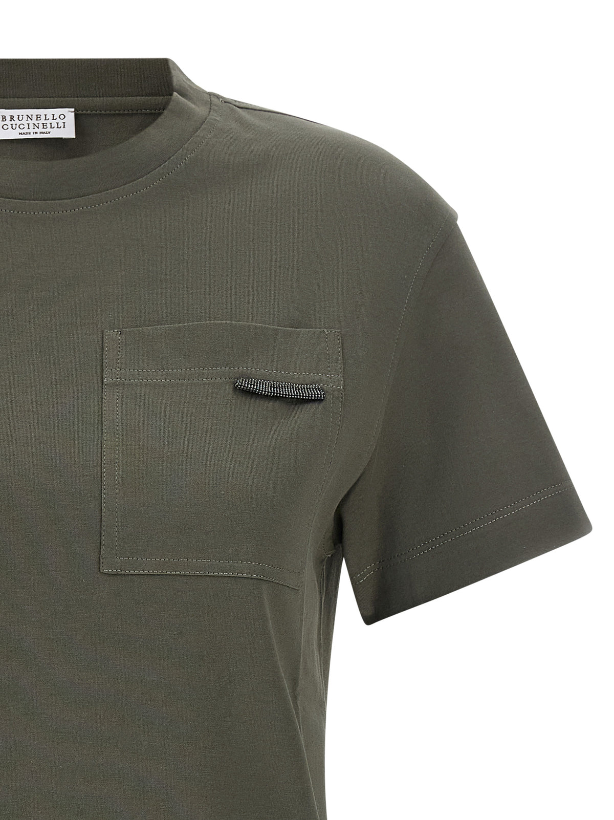 Brunello Cucinelli Green 'Shiny Tab' T-Shirt