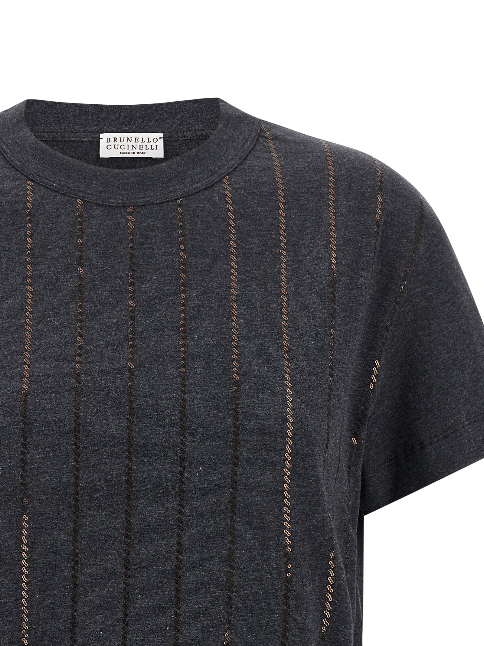 Brunello Cucinelli 'Dazzling Chalk Stripe Embroidery' T-Shirt
