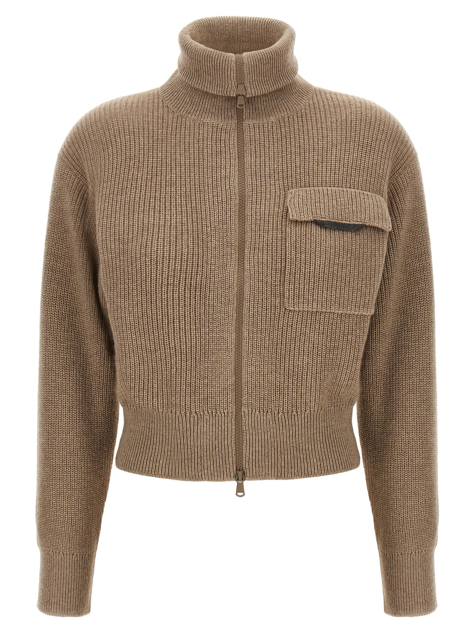 Brunello Cucinelli 'Shiny Flap Detail' Cropped Cardigan