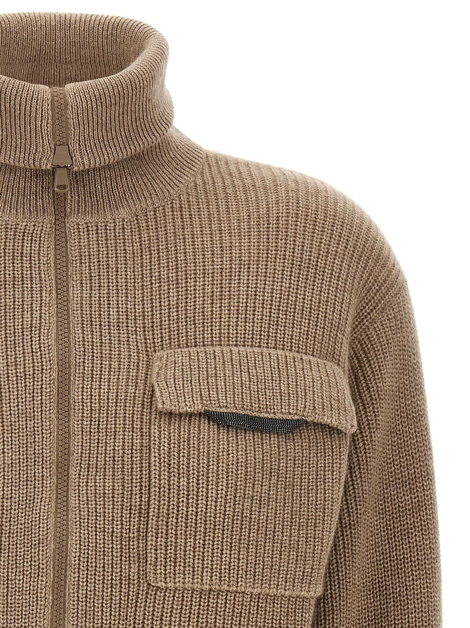 Brunello Cucinelli 'Shiny Flap Detail' Cropped Cardigan