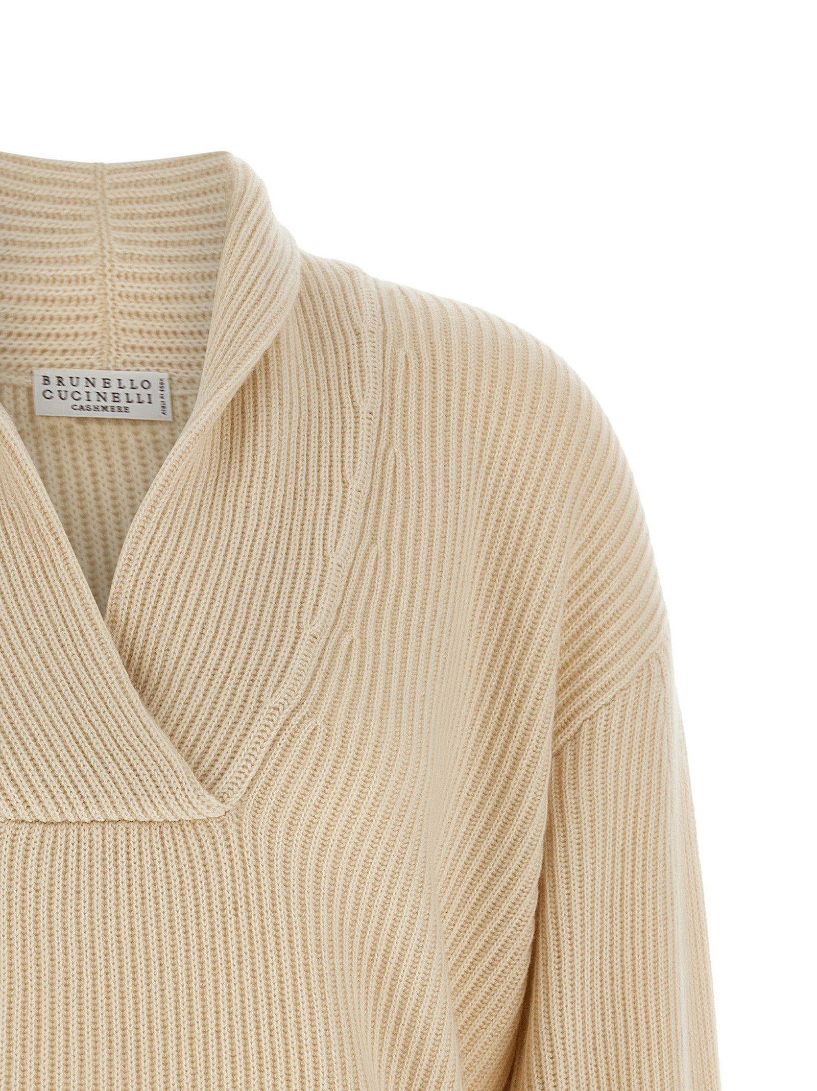 Brunello Cucinelli Shawl Neck Ribbed Sweater