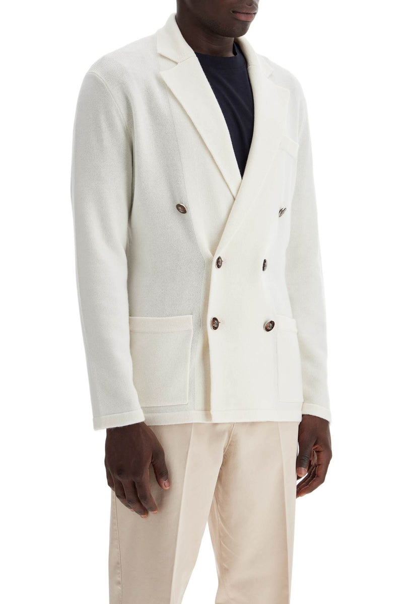 Brunello Cucinelli Double-Breasted Cashmere Cardigan White