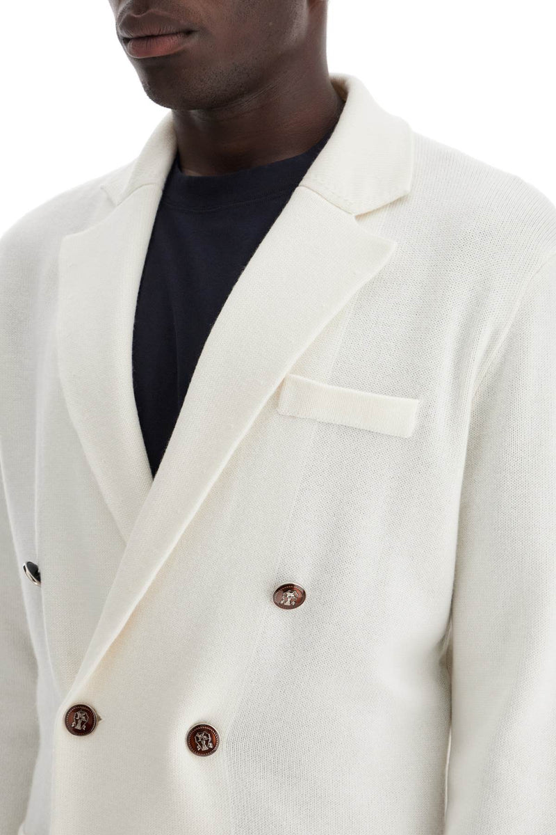 Brunello Cucinelli Double-Breasted Cashmere Cardigan White