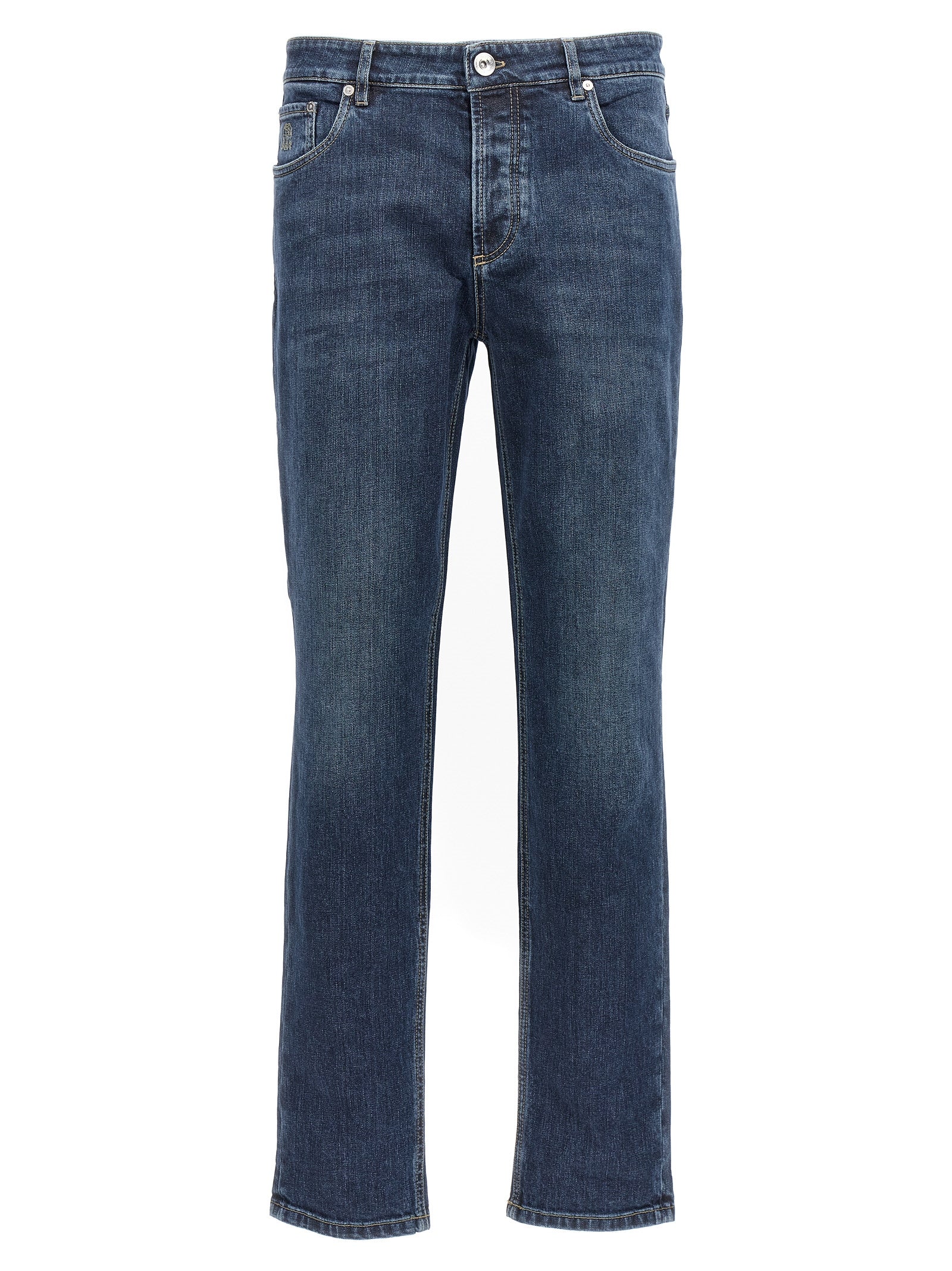 Brunello Cucinelli Logo Embroidery Stretch Jeans