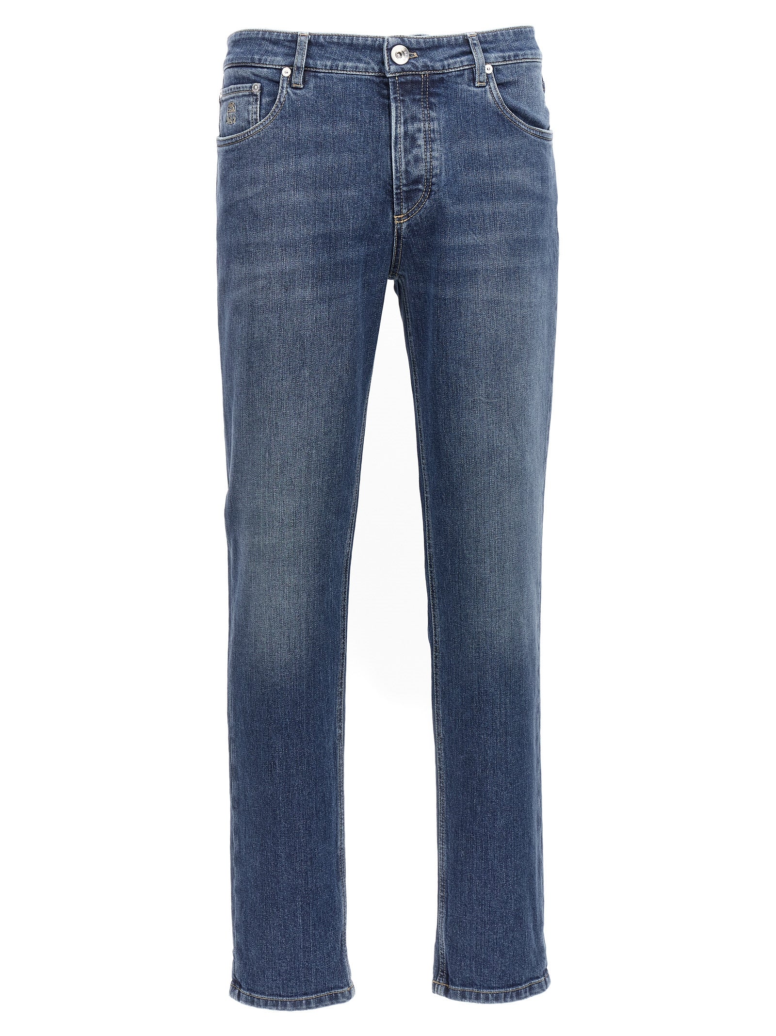 Brunello Cucinelli Logo Embroidery Stretch Jeans