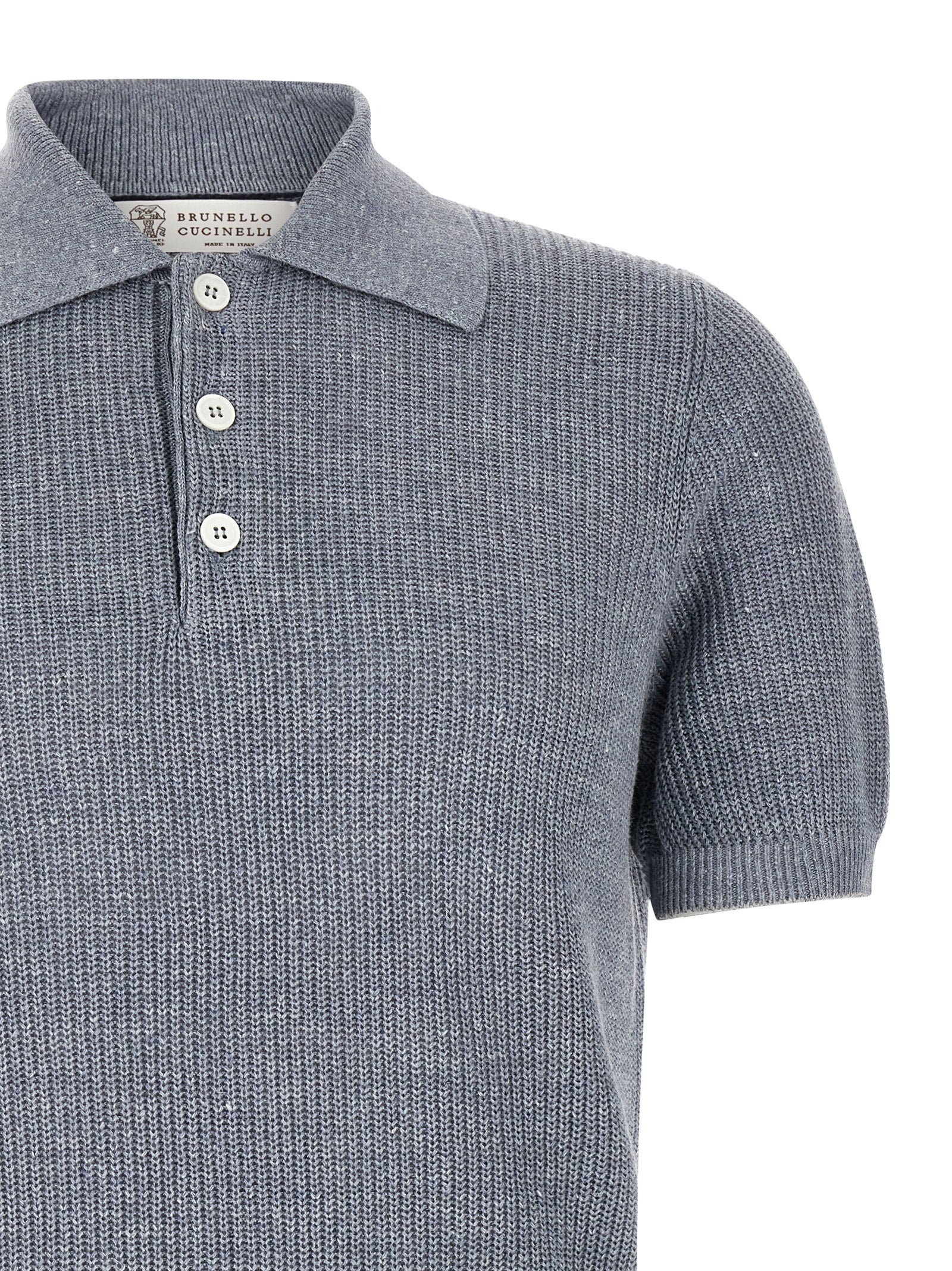 Brunello Cucinelli English Half-Ribbed Polo Shirt