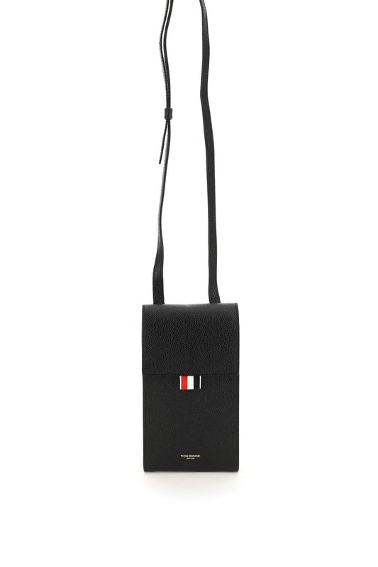 Thom Browne Pebble Grain Leather Phone Holder With Strap Black