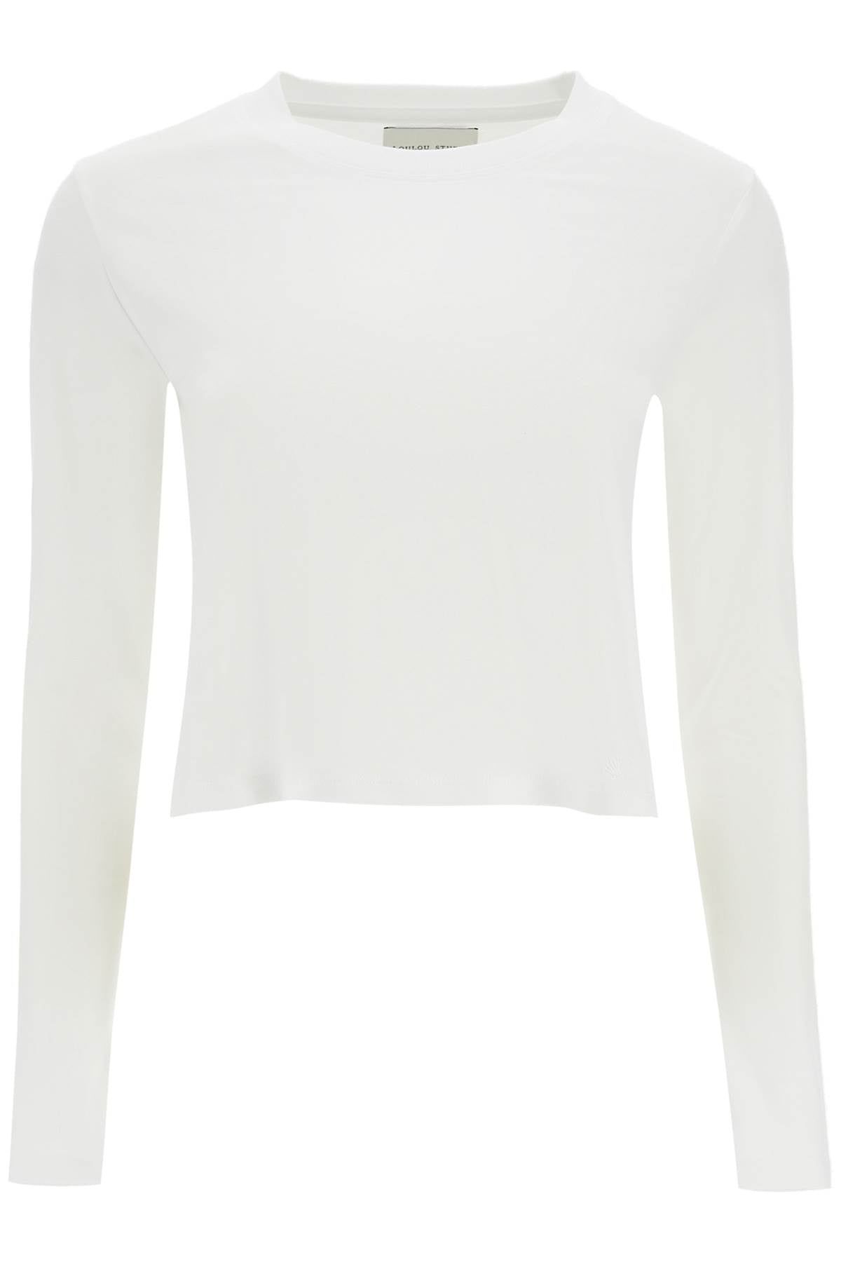 Loulou Studio Cropped Long Sleeve T-Shirt White In Organic Cotton