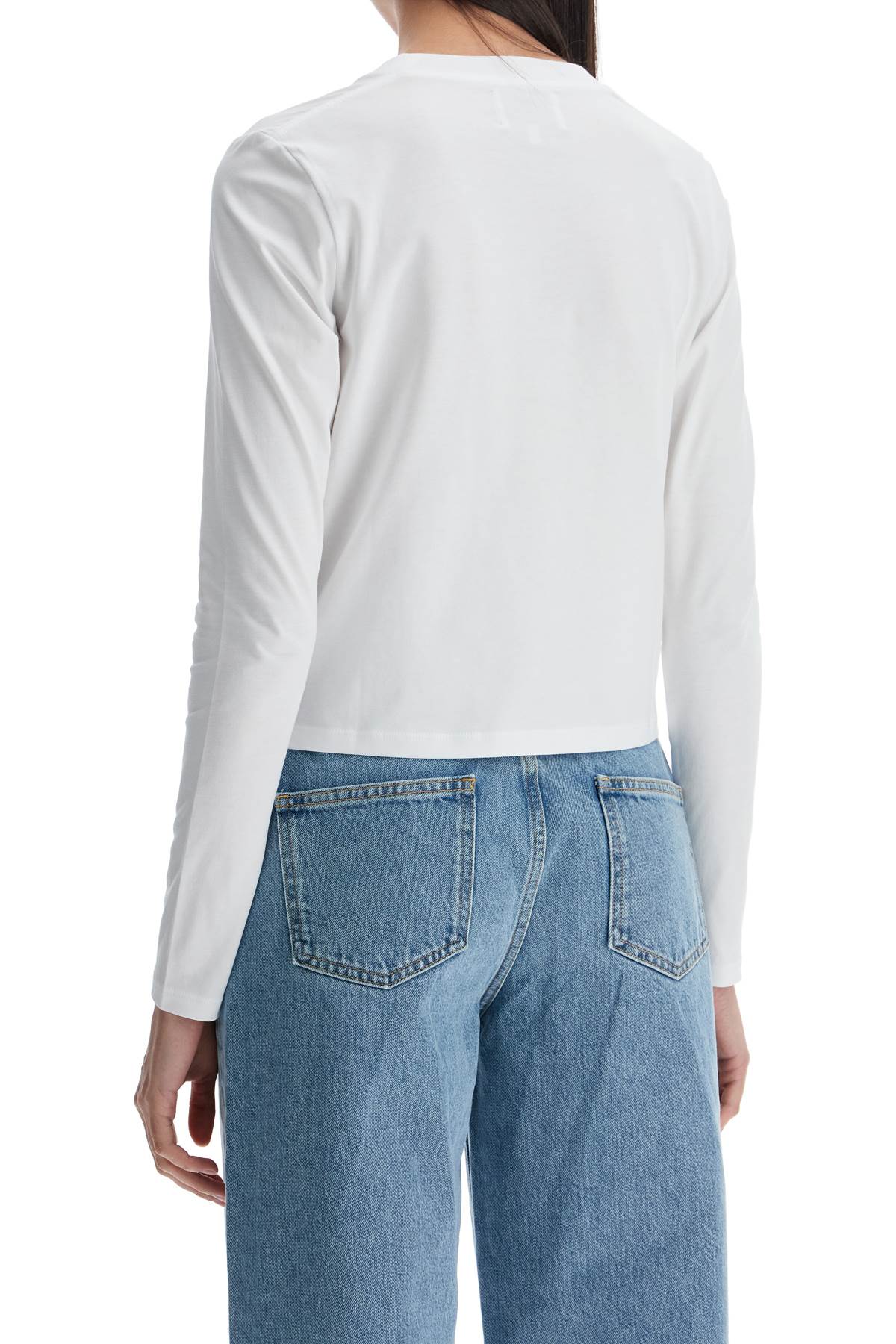 Loulou Studio Cropped Long Sleeve T-Shirt White In Organic Cotton