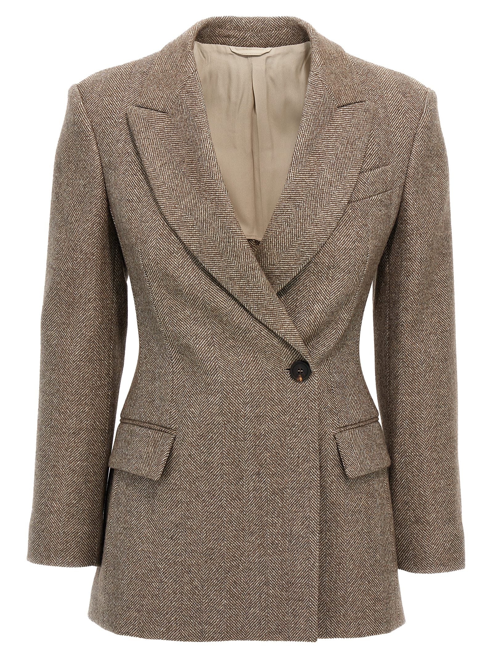 Brunello Cucinelli Chevron Double-Breasted Blazer