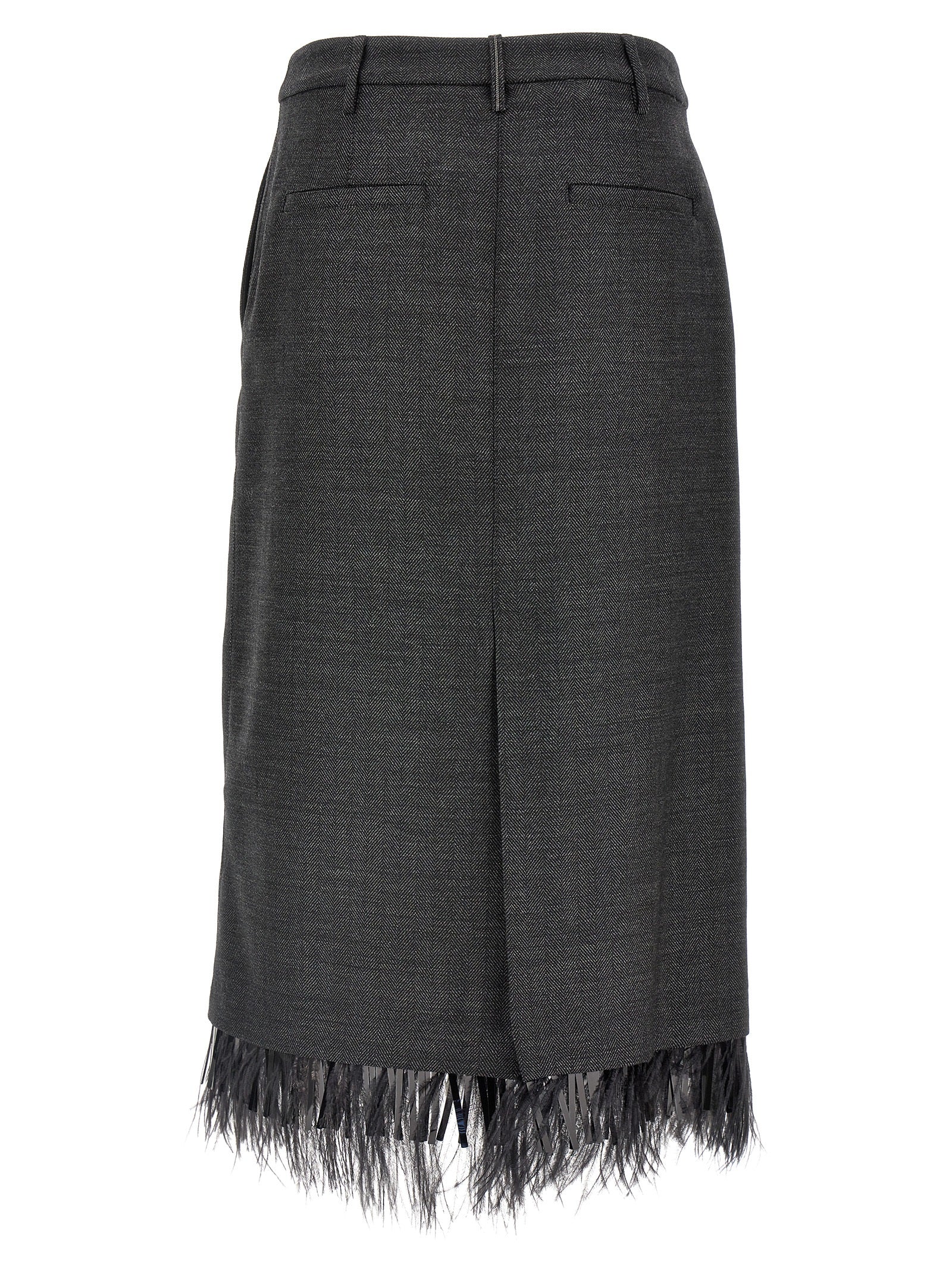 Brunello Cucinelli Skirt Hem Feathers Sequins