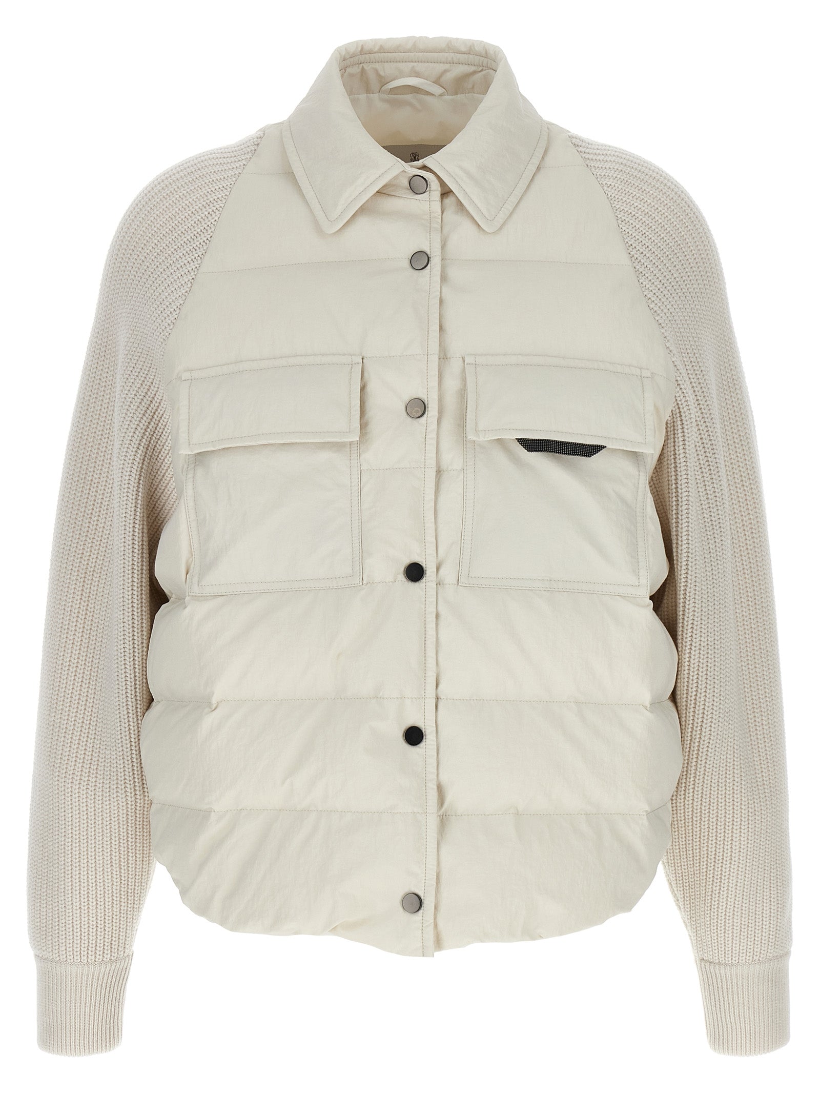 Brunello Cucinelli Two-Material 'Shiny Flap Detail' Down Jacket