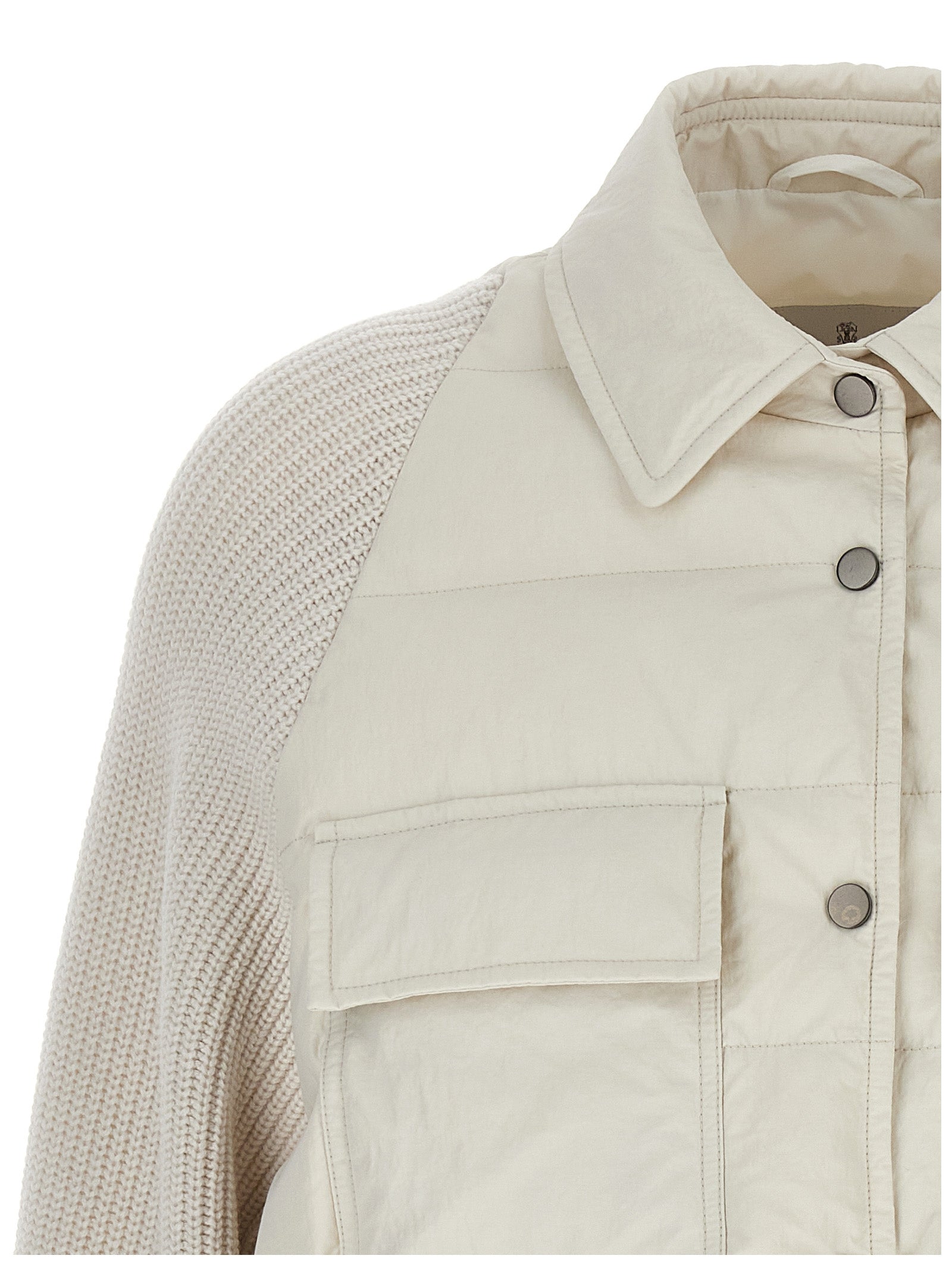 Brunello Cucinelli Two-Material 'Shiny Flap Detail' Down Jacket