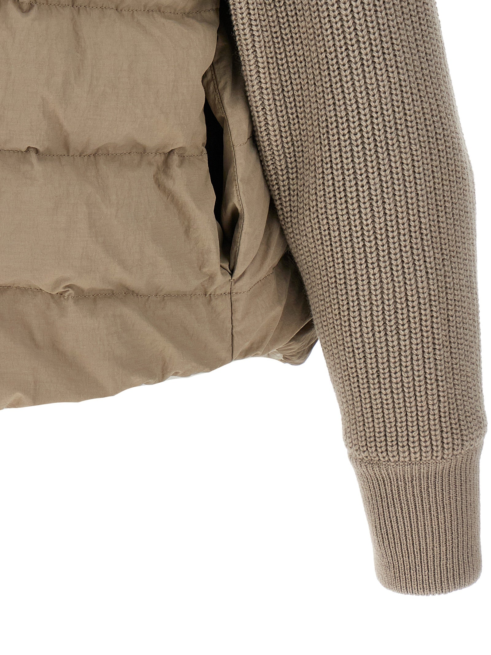 Brunello Cucinelli Two-Material 'Shiny Flap Detail' Down Jacket