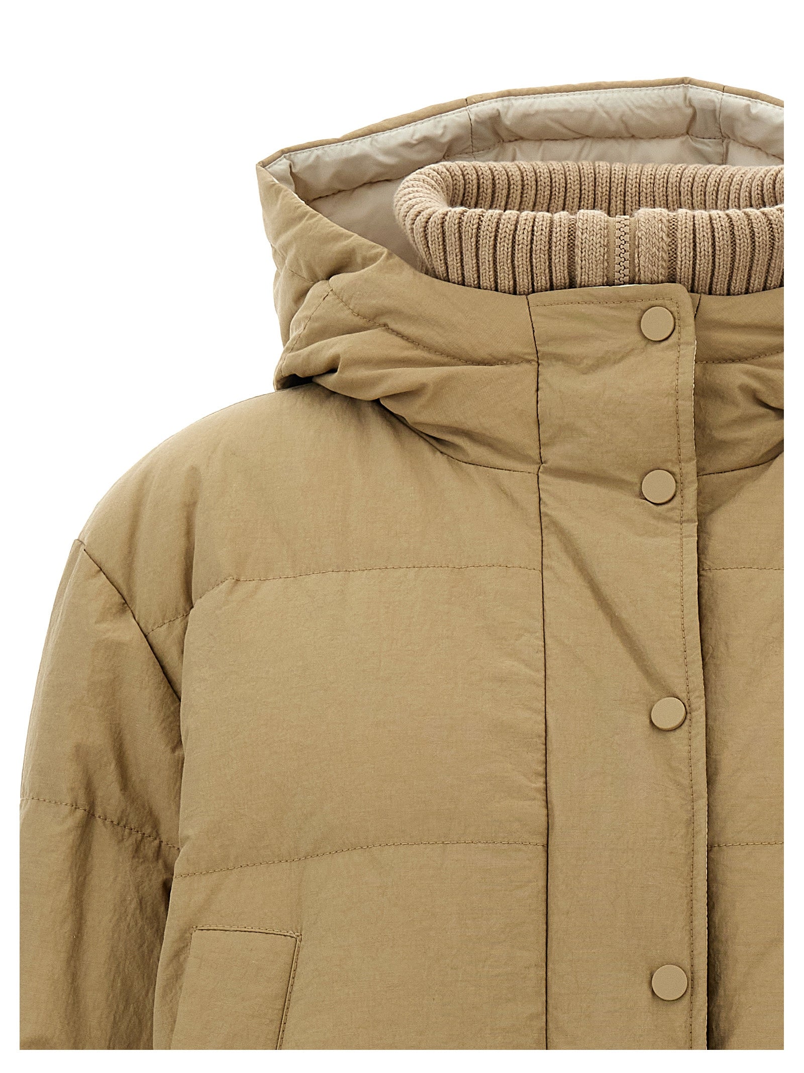 Brunello Cucinelli Hooded Knit Insert Down Jacket