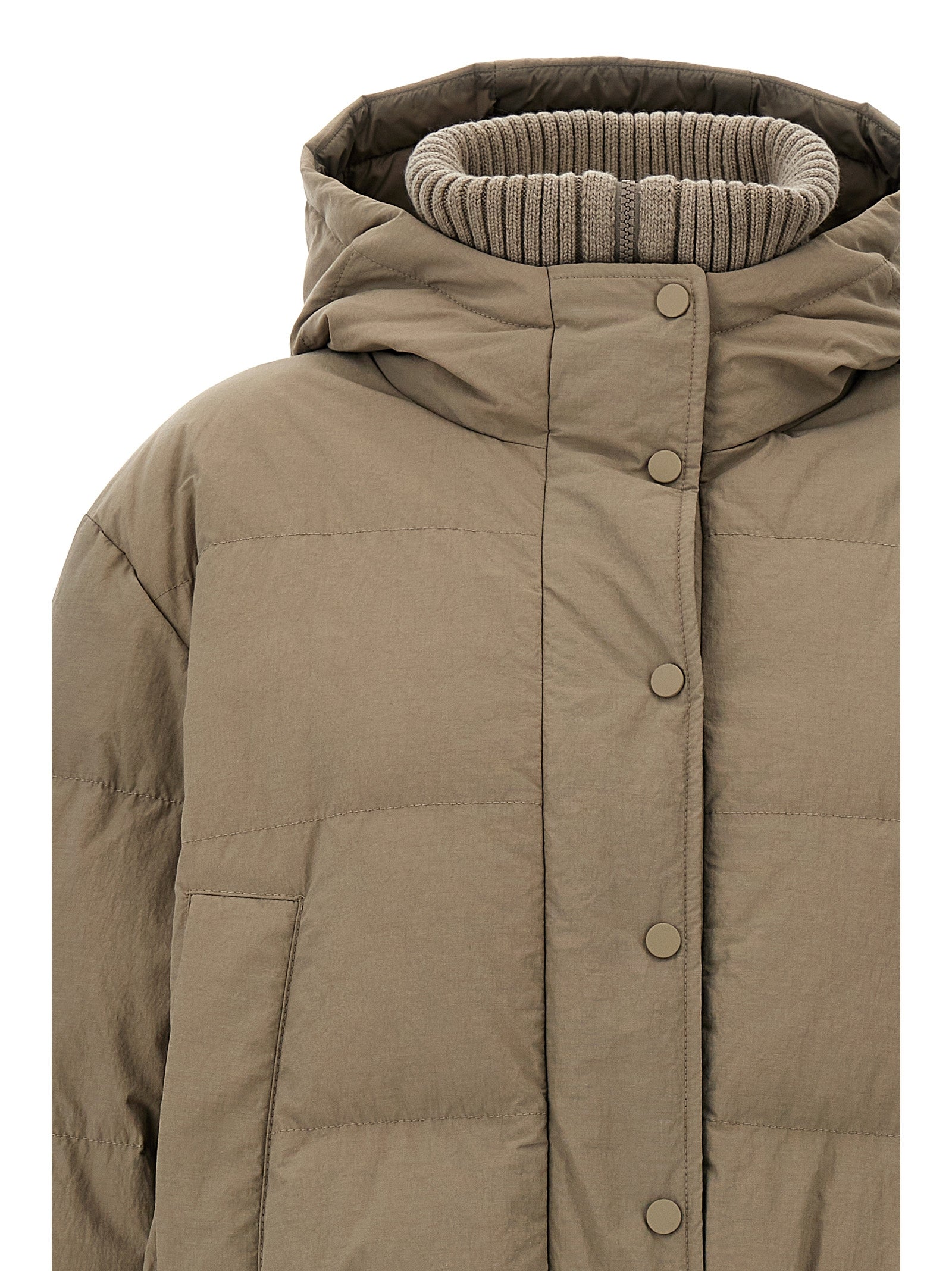 Brunello Cucinelli Hooded Knit Insert Down Jacket