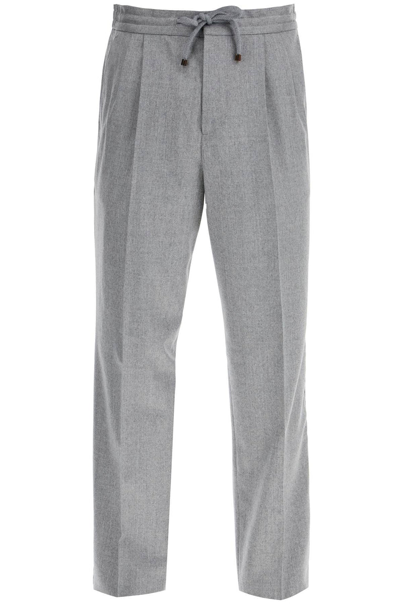 Brunello Cucinelli Wool Flannel Leisure Fit Pants In Grey