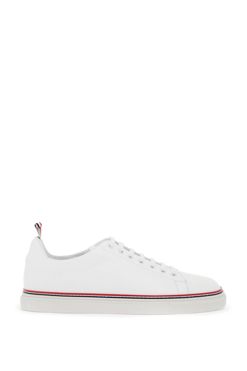 Thom Browne Smooth Leather Sneakers With Tricolor Detail White