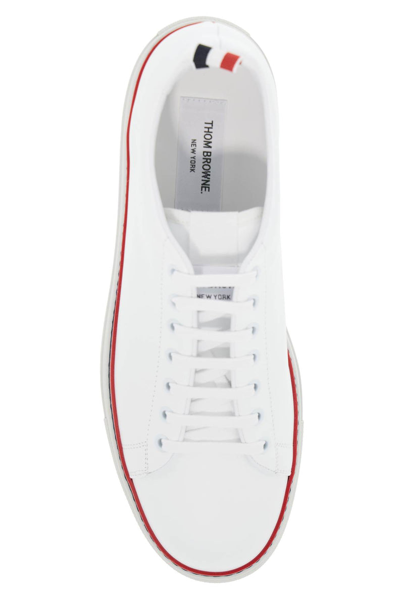 Thom Browne Smooth Leather Sneakers With Tricolor Detail White