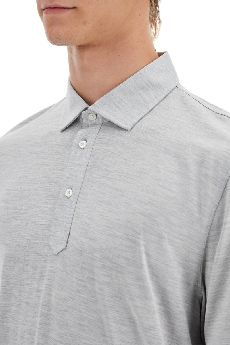 Brunello Cucinelli Silk And Cotton Polo Shirt With Double Edges Grey