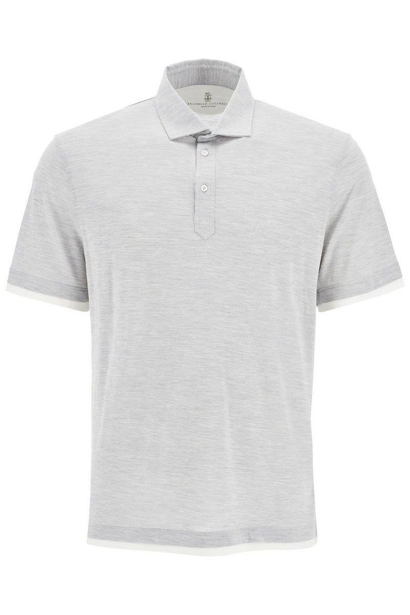 Brunello Cucinelli Silk And Cotton Polo Shirt With Double Edges Grey