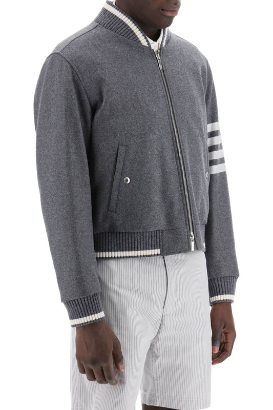 Thom Browne 4-Bar Varsity Jacket In Wool Mel Grey