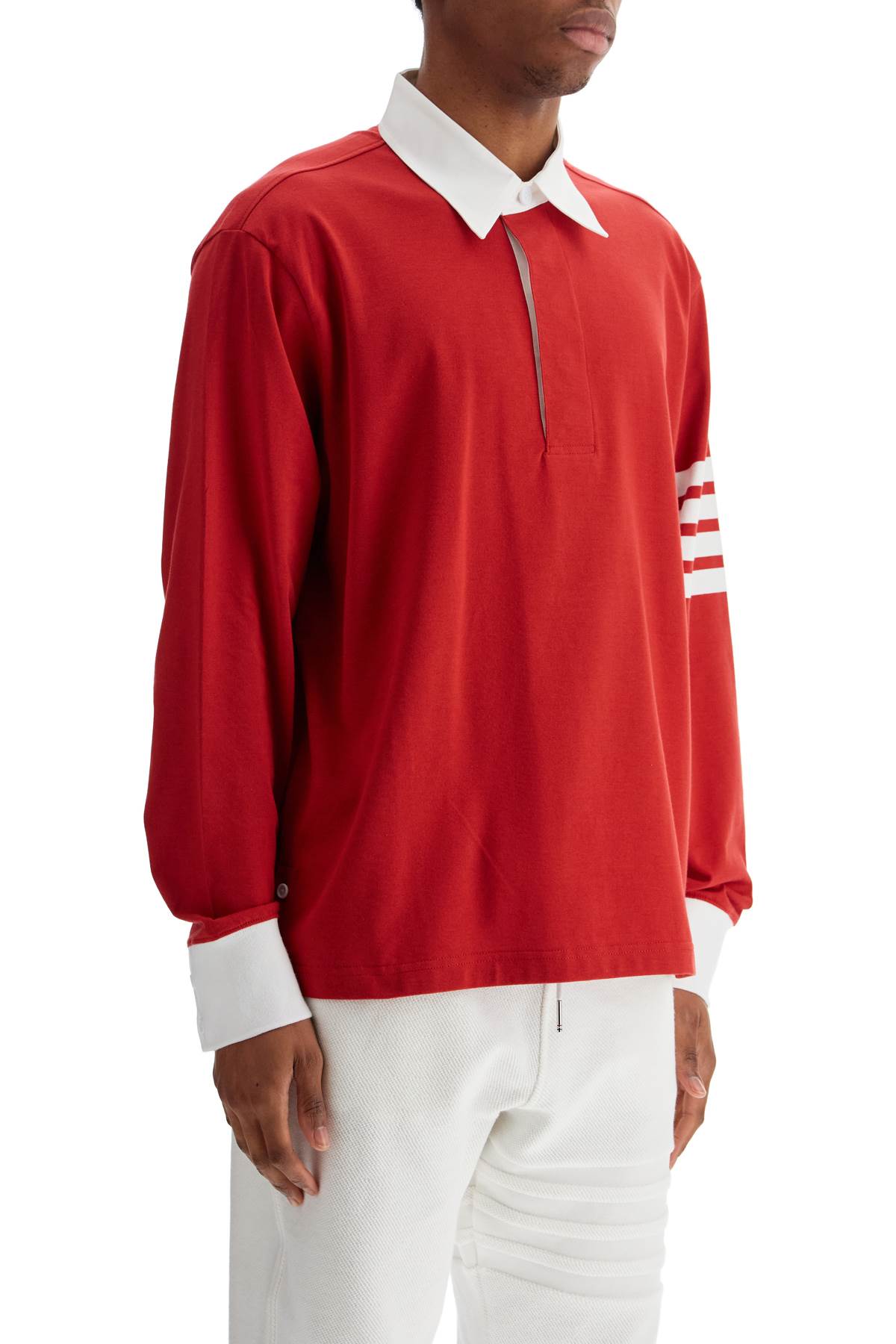 Thom Browne Red Cotton Polo With Three Stripes