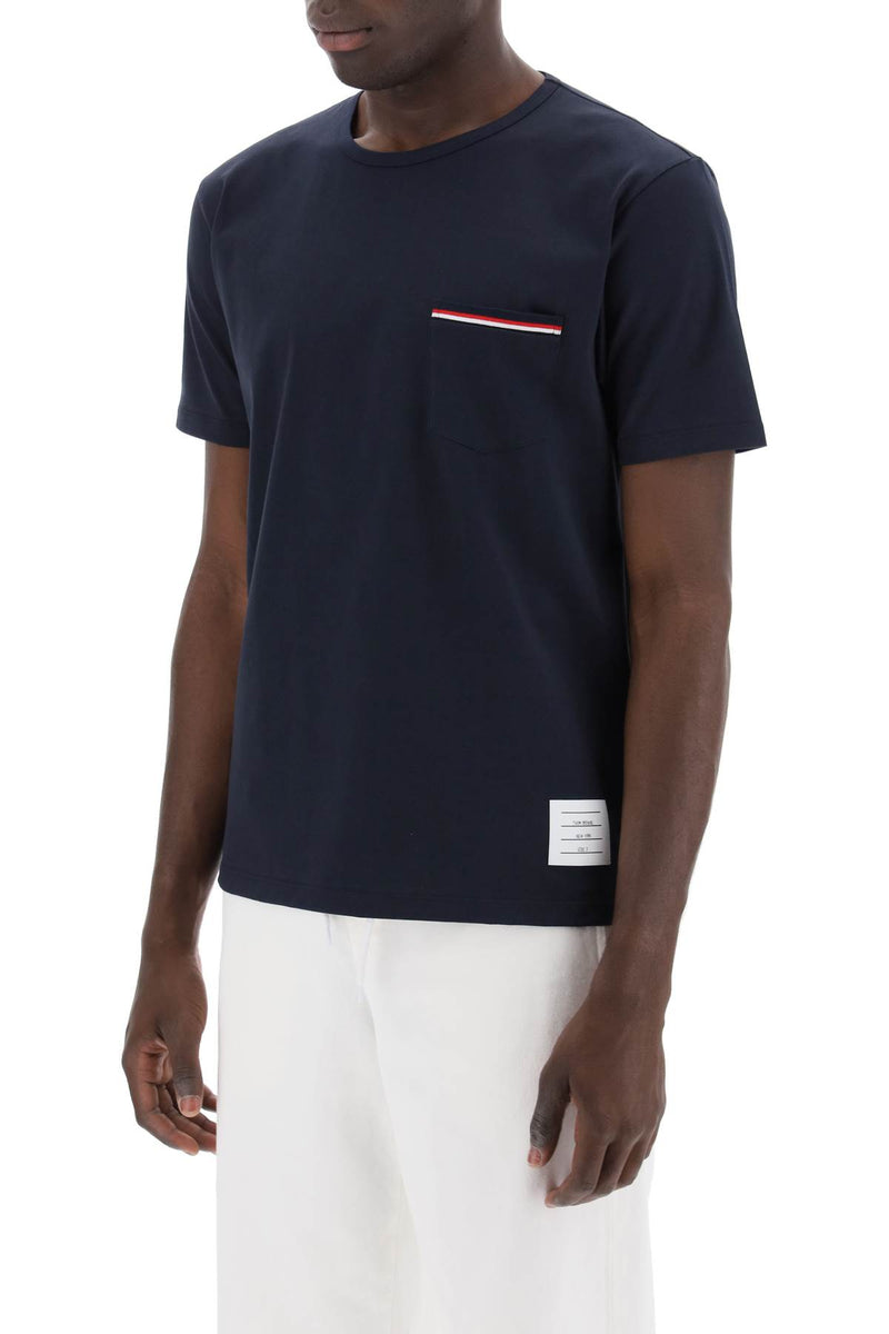 Thom Browne T-Shirt Con Taschino Rwb Blue