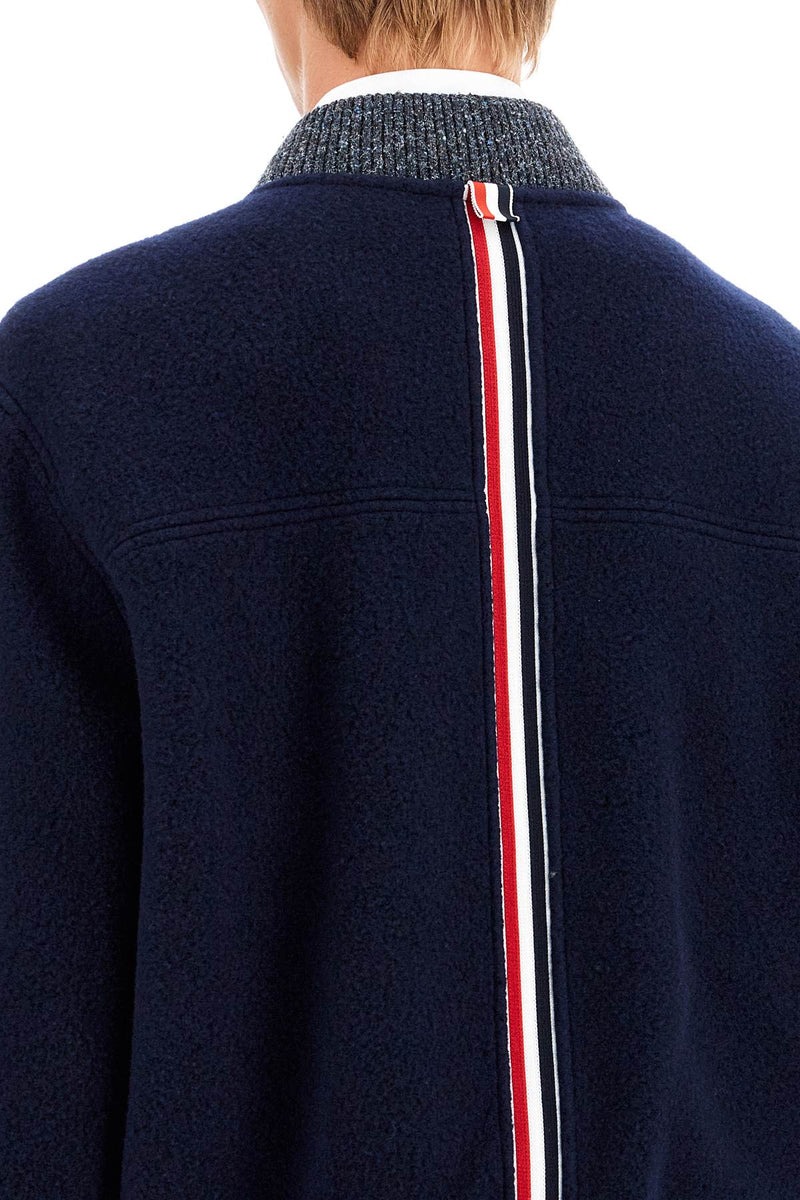 Thom Browne Woolen Fleece Bomber Jacket Blue