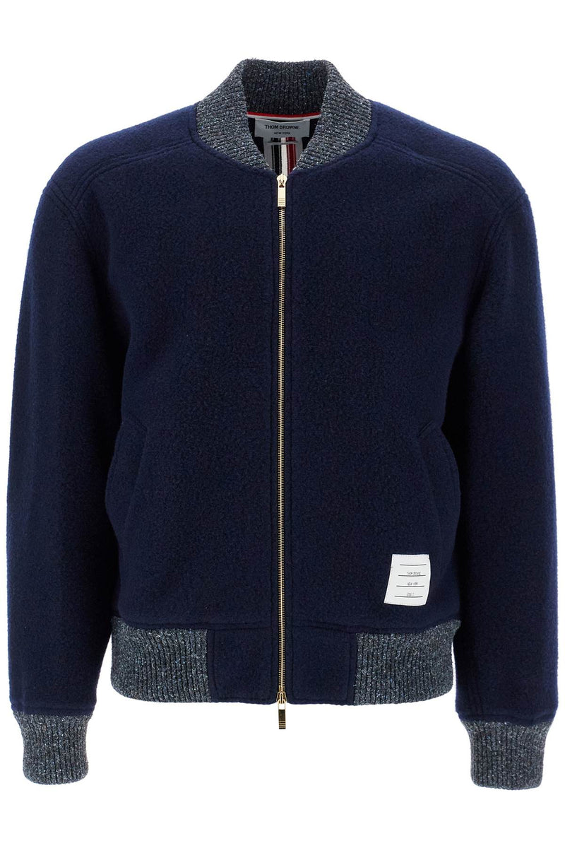 Thom Browne Woolen Fleece Bomber Jacket Blue