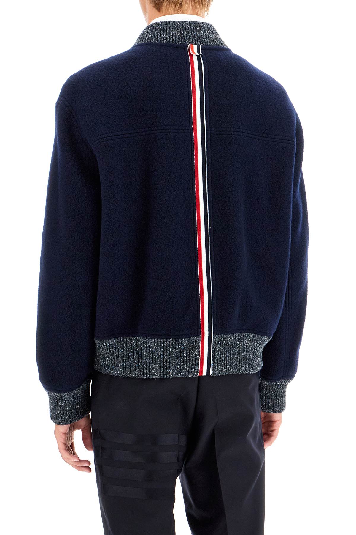 Thom Browne Woolen Fleece Bomber Jacket Blue