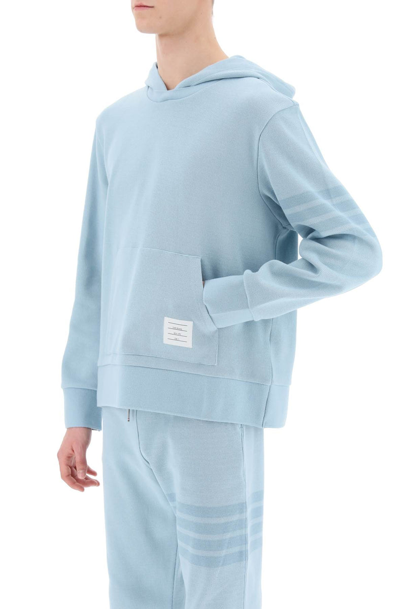 Thom Browne 4-Bar Hoodie In Cotton Knit Blue