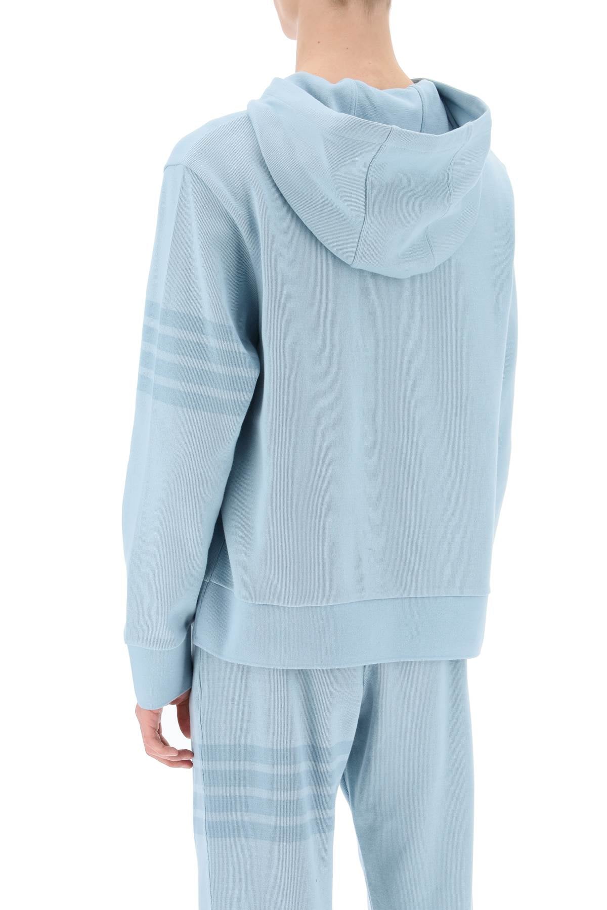 Thom Browne 4-Bar Hoodie In Cotton Knit Blue