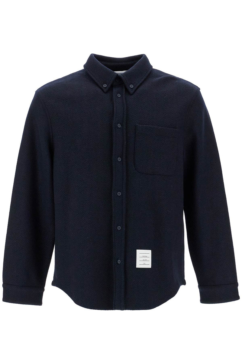 Thom Browne Herringbone Wool Blend Overshirt Blue